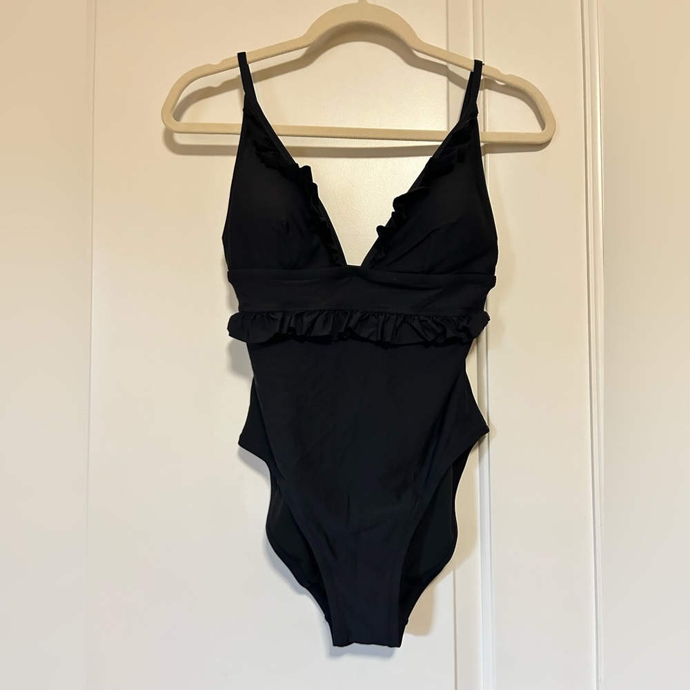 J. Crew Black One-Piece Ruffle Swimsuit